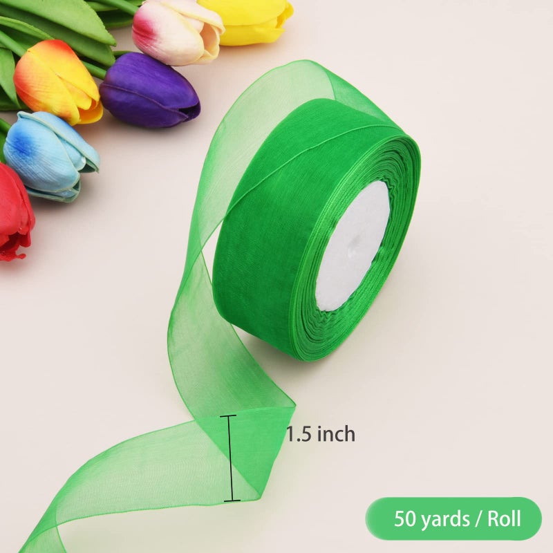 Hapeper 1-1/2 Inch Sheer Organza Ribbon  50 Yards/Roll (Green) - Image 3